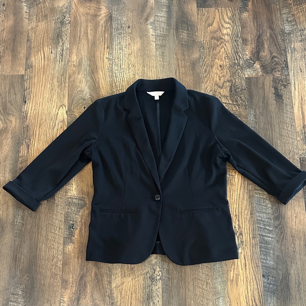 LC Lauren Conrad Black Cropped Sleeve Single-Button Blazer
